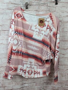 Boutique Boho Aztec Print Long Sleeve Top Small New Nwt